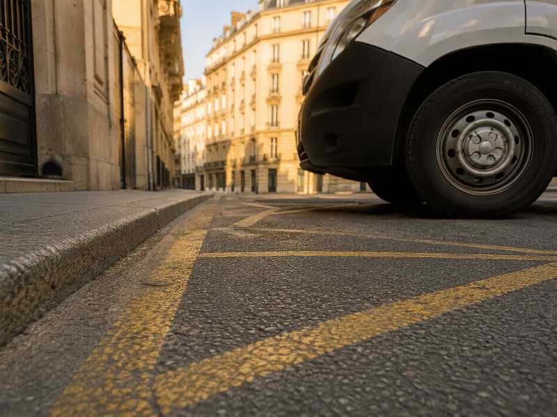 Aire de livraison au marquage jaune sur une chaussée parisienne