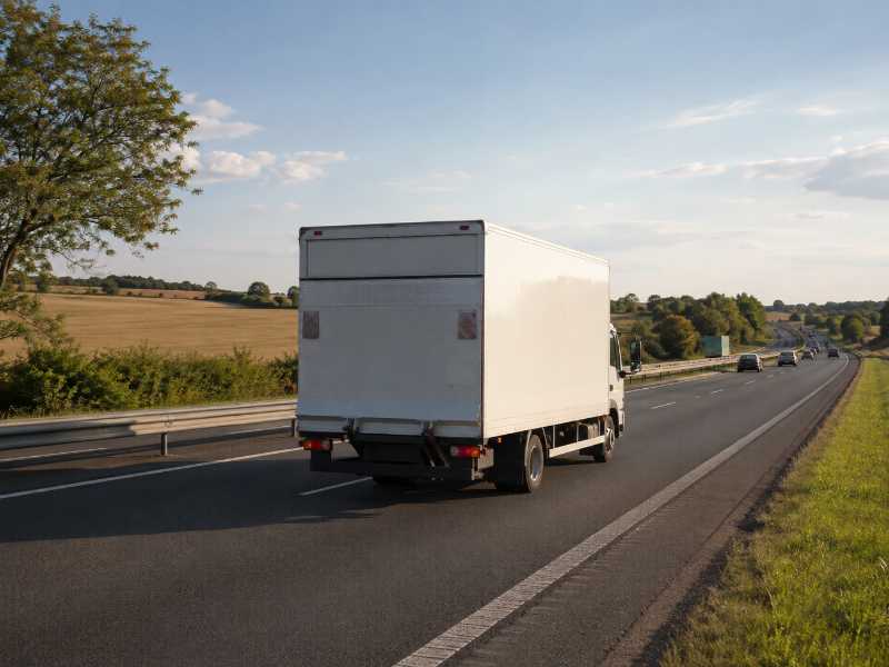 Camion de déménagement quittant Paris sur l’autoroute A6 en direction du sud