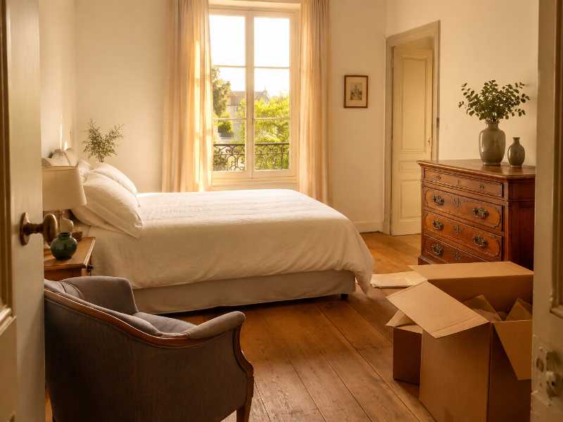 Installation du mobilier dans la chambre d’une nouvelle résidence
