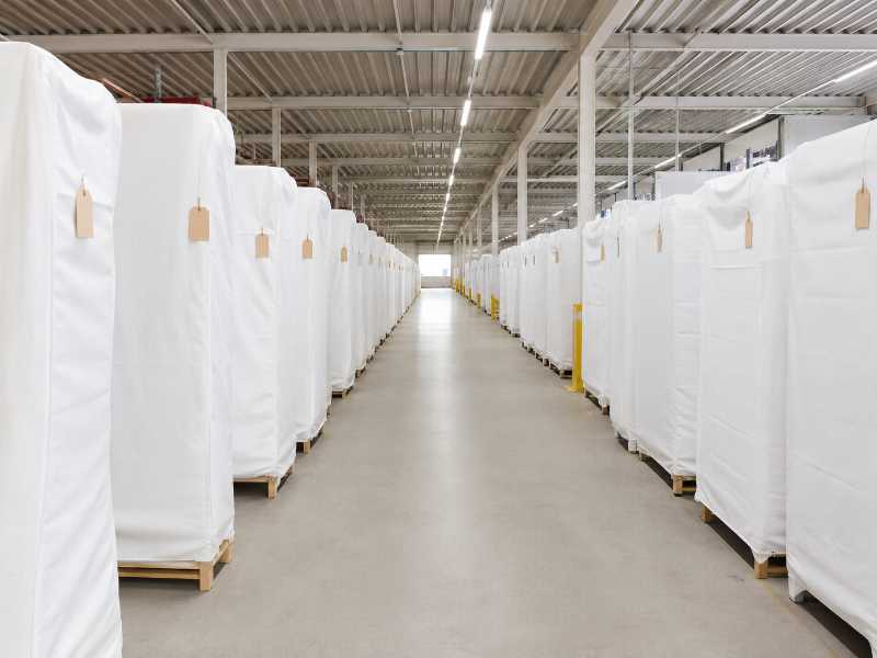Mobilier housse et inventorié dans un entrepôt de stockage