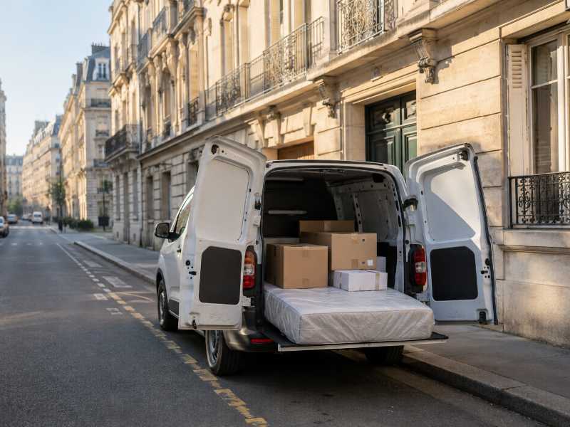 Chargement d’un utilitaire de petit volume depuis le trottoir